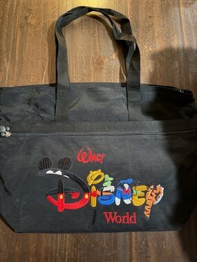 VTG Walt Disney World Black Embroidered Tote Bag 12”x20” Approx
